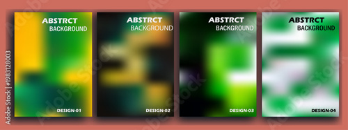 Four abstract vertical book jackets with vibrant color gradients and blurred text