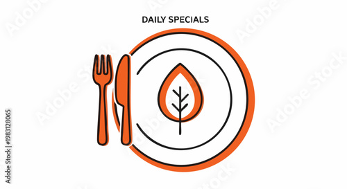 Nutritious Meal Graphic: A visual representation of a plate, fork, knife, and leaf, symbolizing a focus on healthy and nutritious eating.