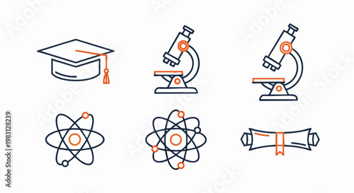 Academic Icons: A collection of educational icons, including a mortarboard, microscopes, atoms, and a diploma, are artfully arranged against a clean backdrop. These icons are the symbols of knowledge.