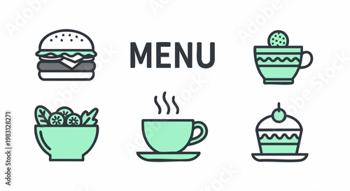 A Tasty Menu: Featuring delightful icons for each food item to present a selection of enticing culinary choices.