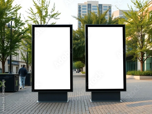 Two empty advertising billboards in urban setting