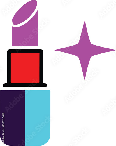 Vibrant illustration of a lipstick tube with a sparkling star perfect for beauty and cosmetic designs