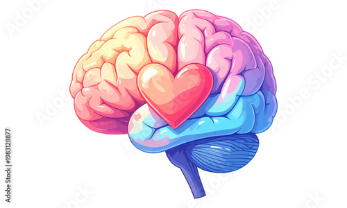 Brain with Heart Icon – Mental Health Awareness Vector