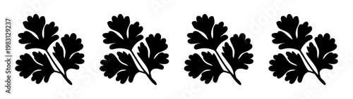 set of six black herbal leaf sprigs isolated on white background