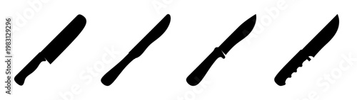 set of four sharp kitchen knives isolated on white background