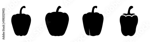 set of four black chili peppers isolated on white background minimalist design