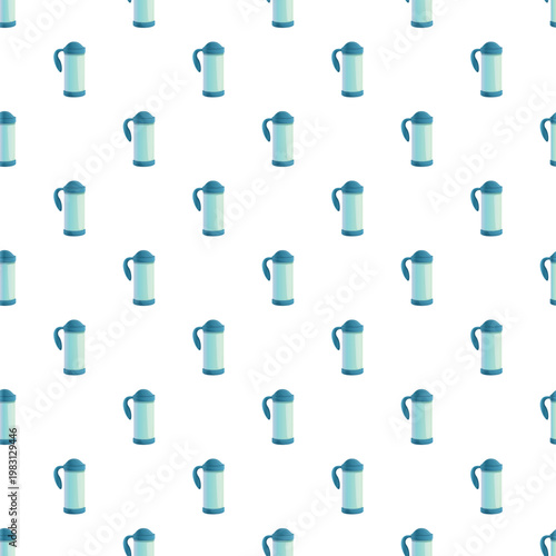 Repeating pattern of blue thermos bottles creating a clean background