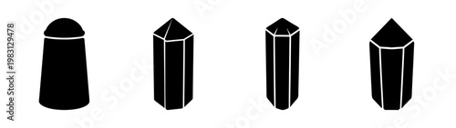 set of four black pepper and salt shakers minimalist design isolated on white