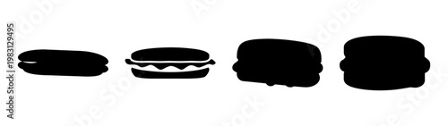 Four progressive stages of bitten sandwich isolated on white background