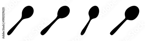Set of four minimalist black spoons isolated on white background