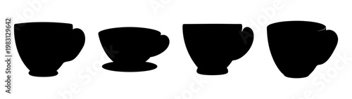 set of four minimalist black coffee cups isolated on white background