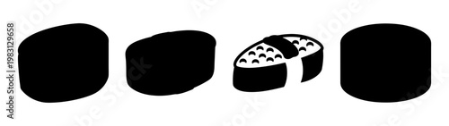 set of four minimalist sushi rolls isolated on black background