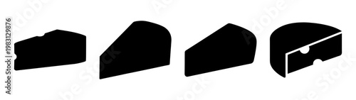 set of four minimalist black cheese wedge icons on white background