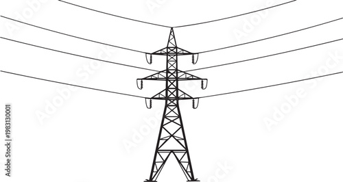 Electric power transmission tower, high voltage lines, energy infrastructure, industrial structure isolated PNG with Transparent Background