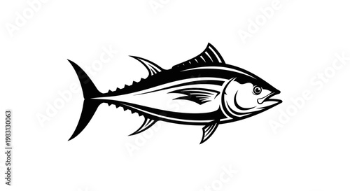 Stylized Tuna Fish Silhouette, Black and White Vector Illustration