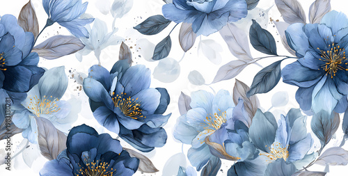 Arrière-plan floral abstrait à l'aquarelle bleue et dorée pour design d'invitation élégant