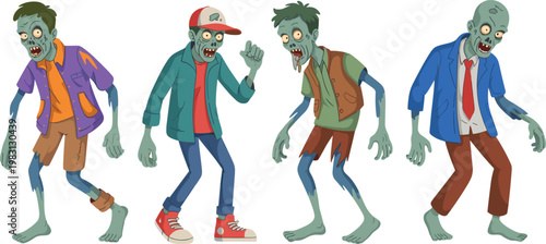 Zombie characters set, creepy undead people collection, halloween horror cartoon vector illustration design isolated