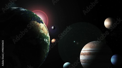 Animation of the Solar System with Planets and Stars