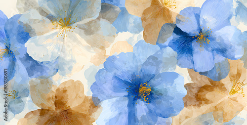 Arrière-plan floral abstrait à l'aquarelle bleue et dorée pour design d'invitation élégant