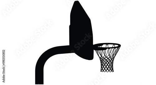 A black silhouette of a basketball hoop and backboard against a white background