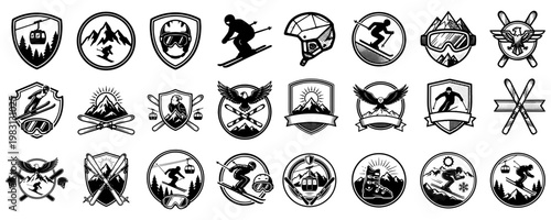 Vintage Skiing Mountain Badge Collection