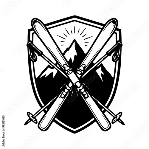 Vintage Mountain Skiing Emblem Badge