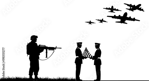 Military Honor Guard and Fighter Jets Flyover: Soldier, Flag, Air Force