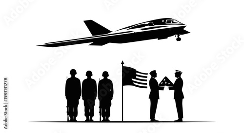 Military Honor Guard with Fighter Jet Flyover and Flag Ceremony