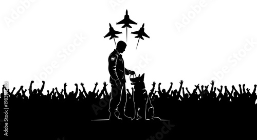 Military Hero, Dog, and Fighter Jets: A Symbol of Patriotism and Service