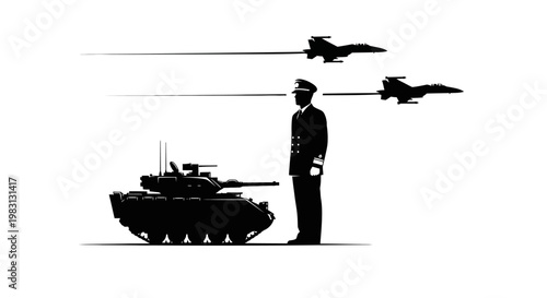 Military Power: Tank, Soldier, and Fighter Jets in Formation