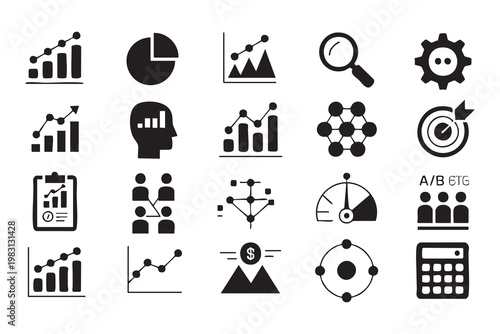 Data analytics icon set, business growth, financial analysis and dashboard reporting symbols