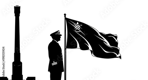 Military Salute: Officer and Flagpole with Soviet Flag