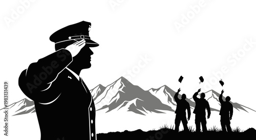 Military Salute and Farewell: Soldier and Mountains