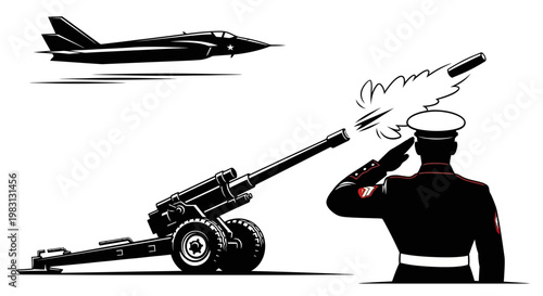 Military Salute to Jet and Artillery Fire: Symbol of Defense and Power