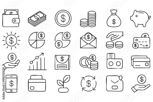Payment system icons, money finance, credit card, banking and transaction visuals