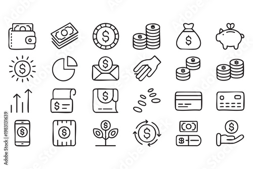 Banking and payment line icons, money finance set, cash flow and transaction symbols