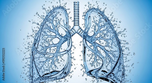 Lungs Made of Water Splashes on Blue Background