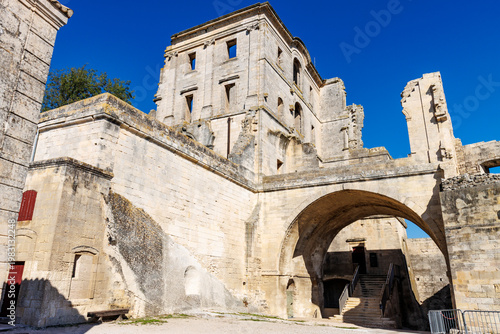 Exterior of the fortified Abbey of Montmajour in Arles, Provence, France, Europe