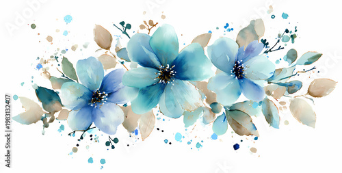 Arrière-plan floral abstrait à l'aquarelle bleue et dorée pour design d'invitation élégant