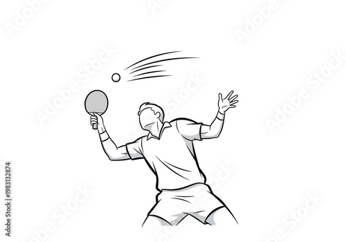 Line drawing of a table tennis player tossing a ball up for a serve