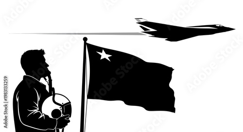 Pilot with Flag and Jet Fighter