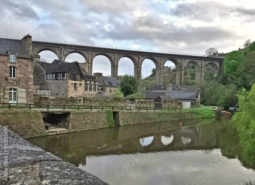 view of the viaduct of the charming and romantic French village of Dinan in Brittany