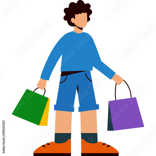 Young Man Shopping with Paper Bags