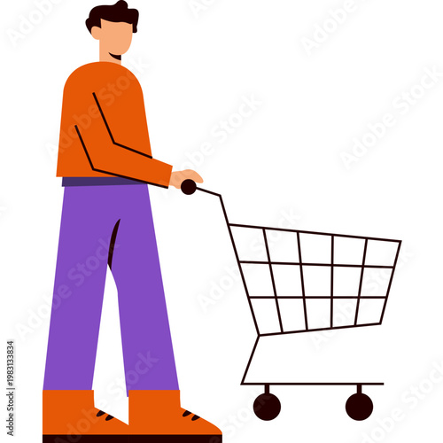 Man Shopping with Cart Illustration