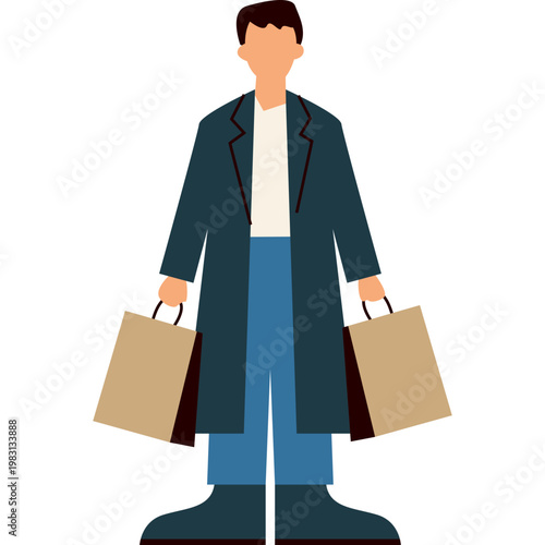 Man Shopping with Paper Bags Illustration