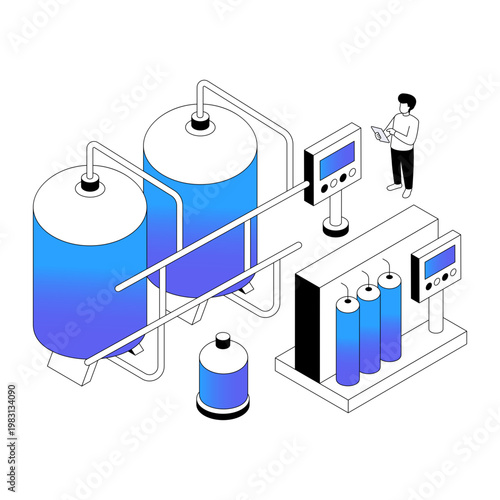 Conceptual isometric design illustration of water plant 