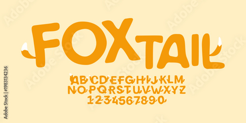 Vector fox themed childish font alphabet with fox tails design.