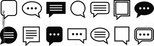 Chat and Speech Bubble Icon Collection with Outline and Solid Message Symbols for Communication, Messaging Apps, UI Design, Websites, and Social Media Interfaces