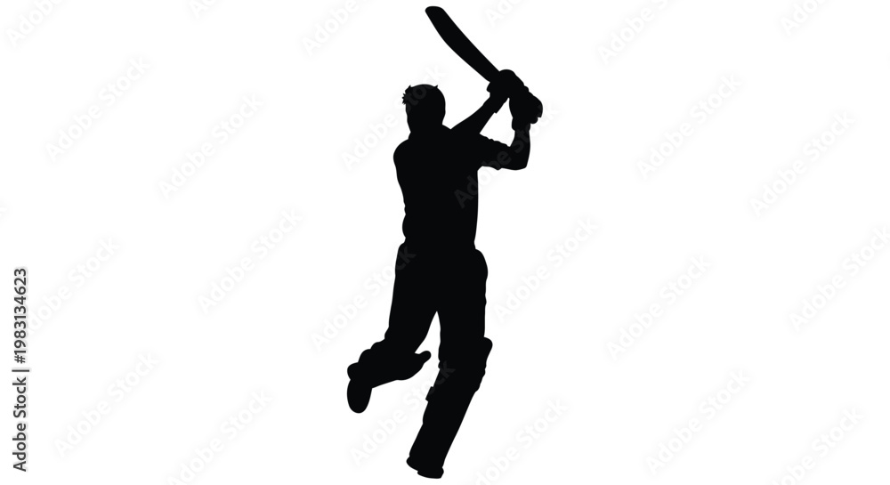 Obraz premium Silhouette of a cricket batsman in mid swing against a white background