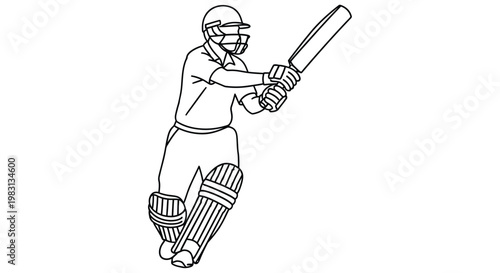 Line drawing of a cricket batsman in mid swing preparing to hit the ball